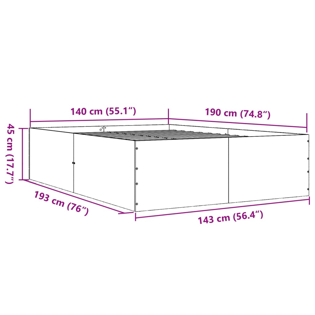 Cadru de pat, negru, 140x190 cm, lemn prelucrat GartenMobel Dekor