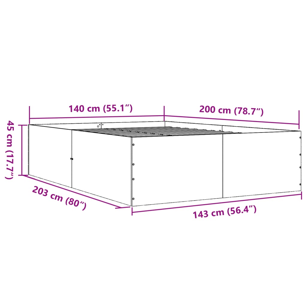 Cadru de pat, negru, 140x200 cm, lemn prelucrat GartenMobel Dekor
