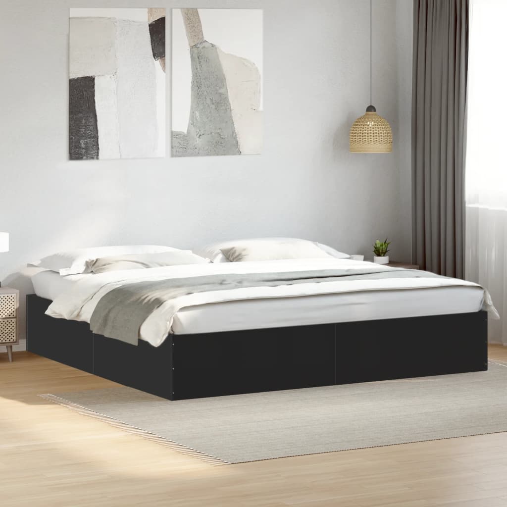 Cadru de pat, negru, 200x200 cm, lemn prelucrat GartenMobel Dekor