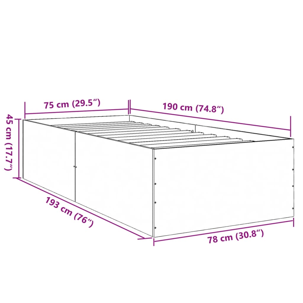Cadru de pat, negru, 75x190 cm, lemn prelucrat GartenMobel Dekor