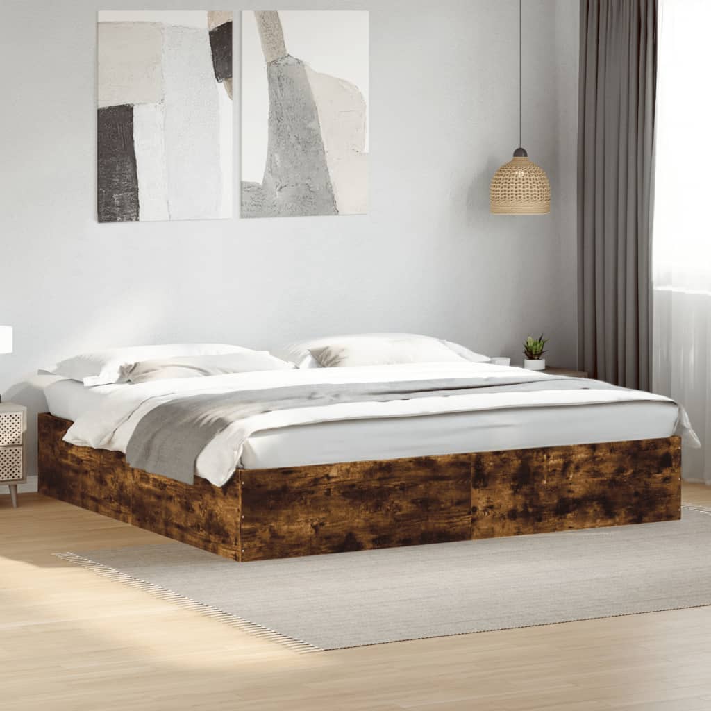 Cadru de pat, stejar fumuriu, 200x200 cm, lemn prelucrat GartenMobel Dekor