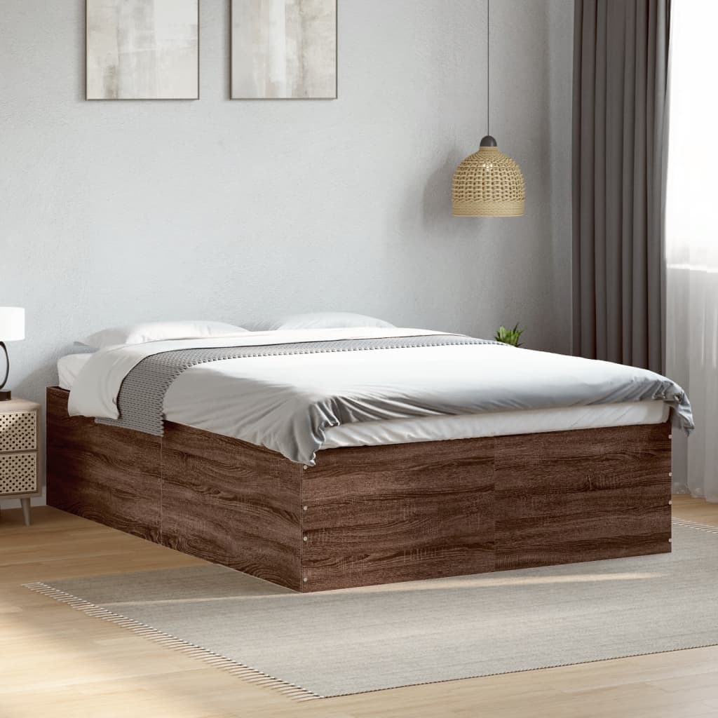 Cadru de pat, stejar maro, 135x190 cm, lemn prelucrat GartenMobel Dekor