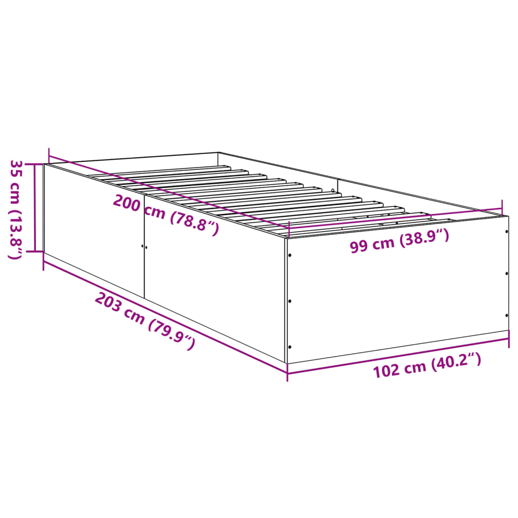 Cadru de pat, gri beton, 100x200 cm, lemn prelucrat GartenMobel Dekor