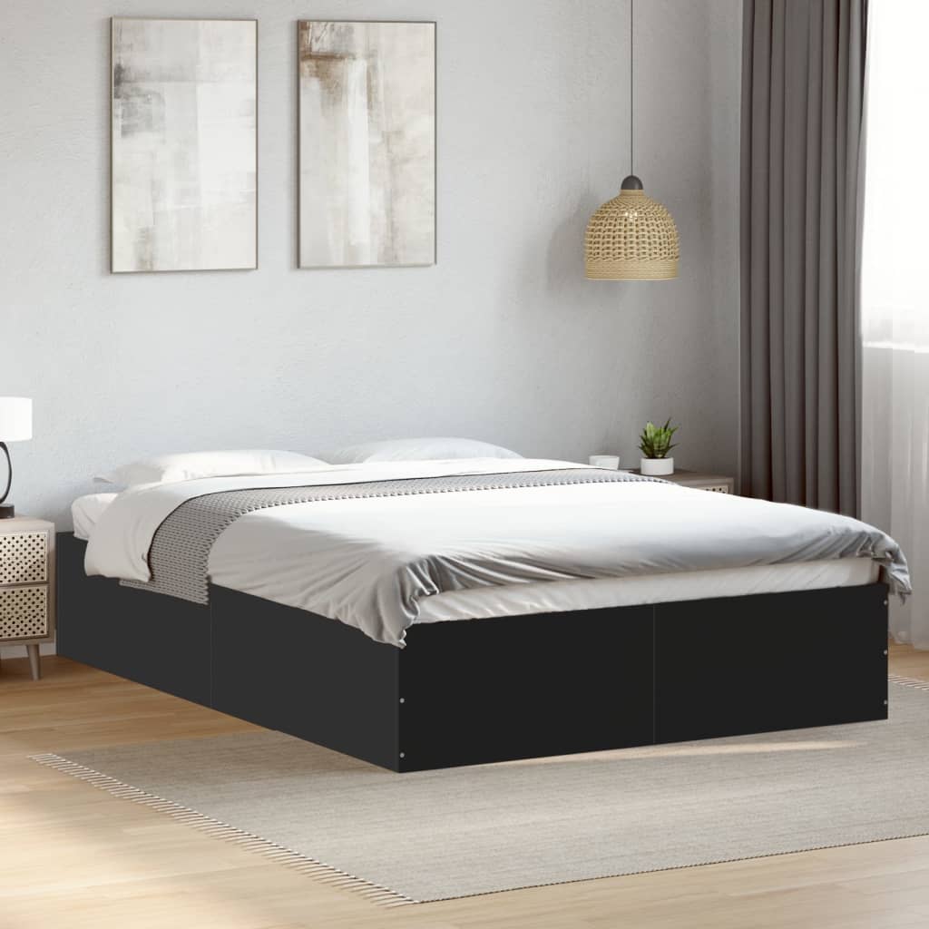 Cadru de pat, negru ,135x190 cm, lemn prelucrat GartenMobel Dekor