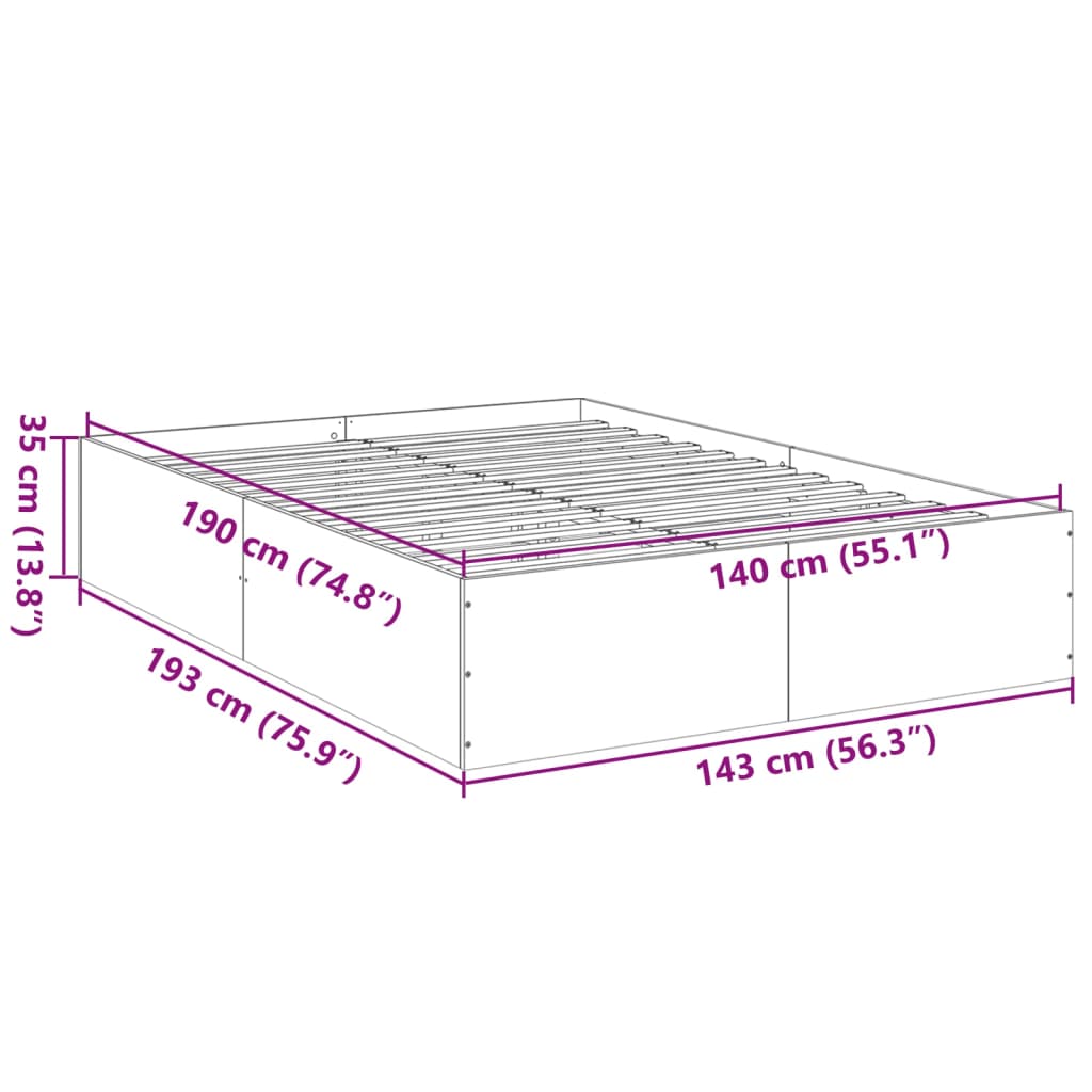 Cadru de pat, negru, 140x190 cm, lemn prelucrat GartenMobel Dekor