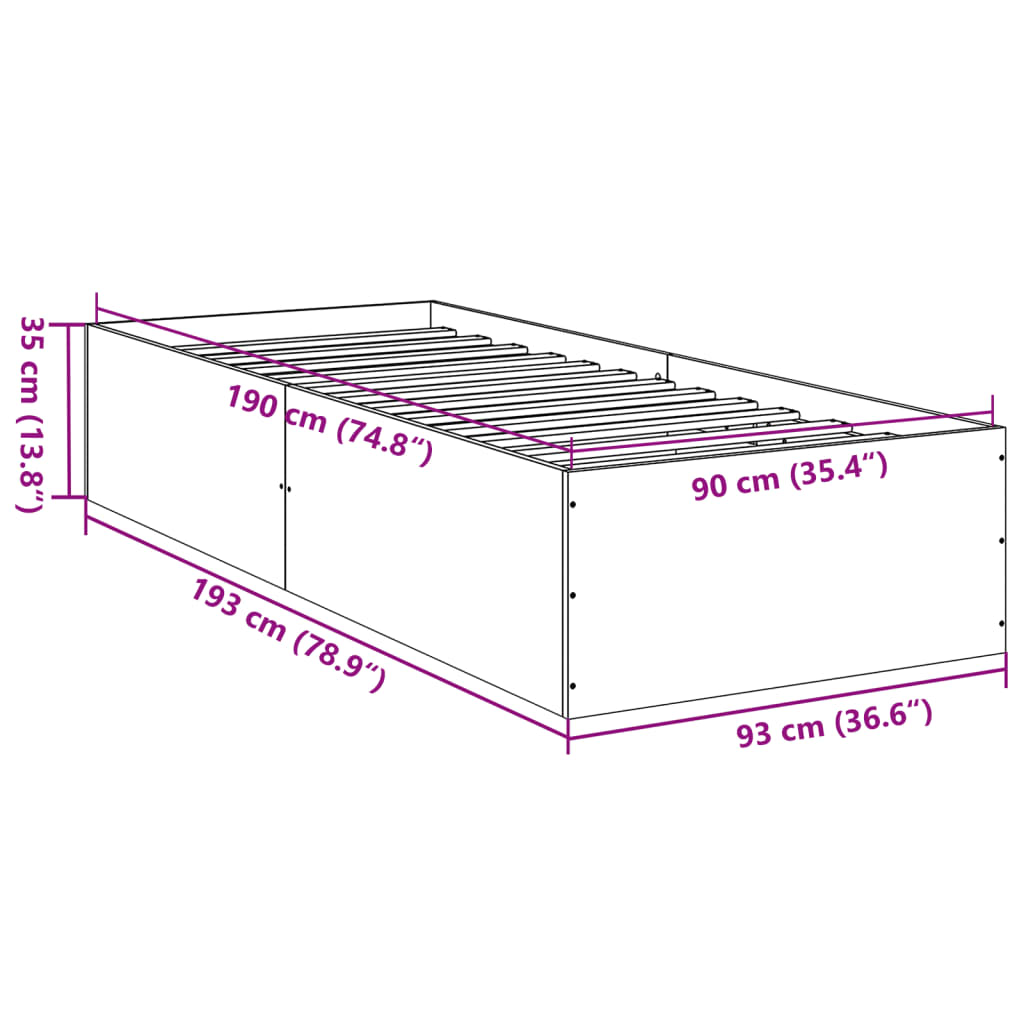 Cadru de pat, negru, 90x190 cm, lemn prelucrat GartenMobel Dekor