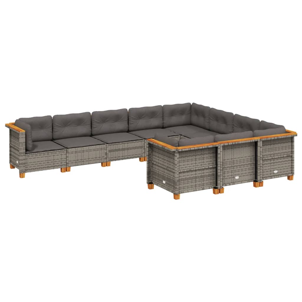 Set mobilier de grădină cu perne, 10 piese, gri, poliratan GartenMobel Dekor