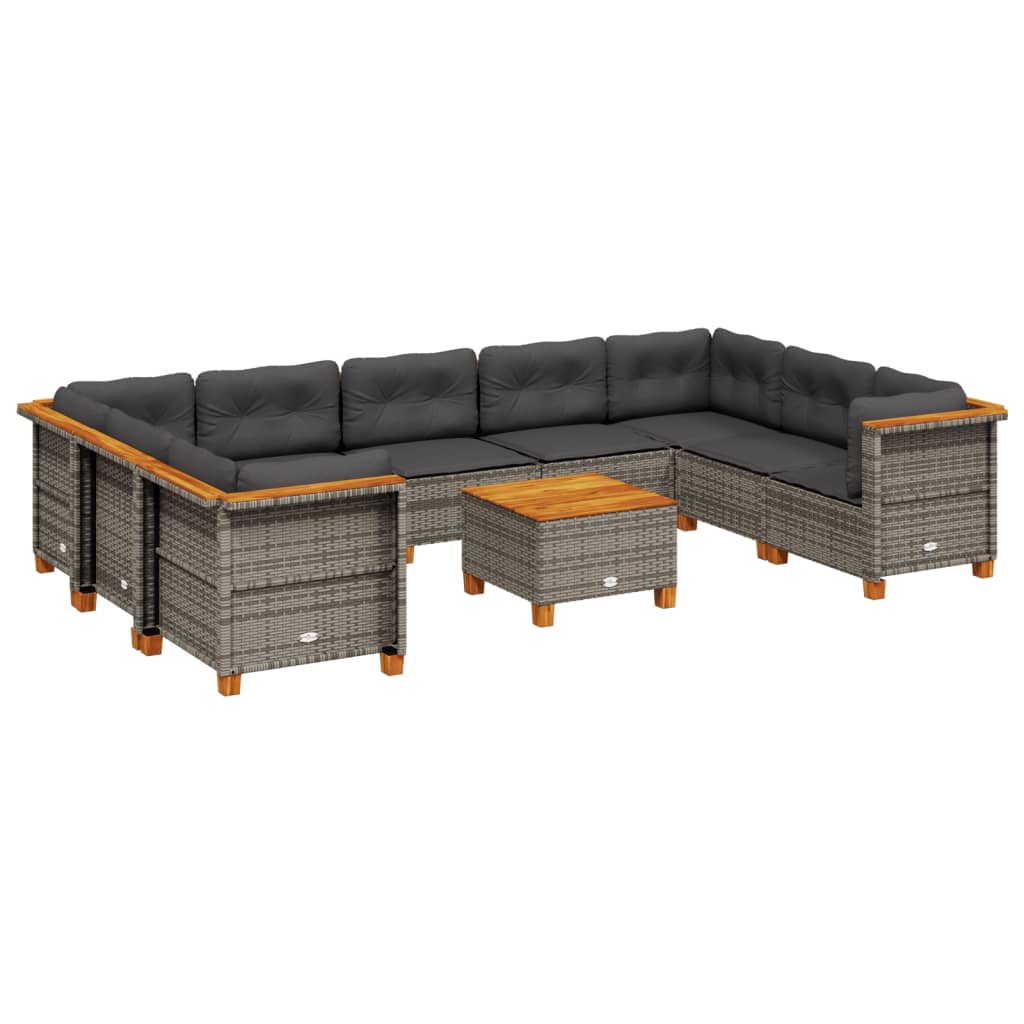Set mobilier de grădină cu perne, 10 piese, gri, poliratan GartenMobel Dekor