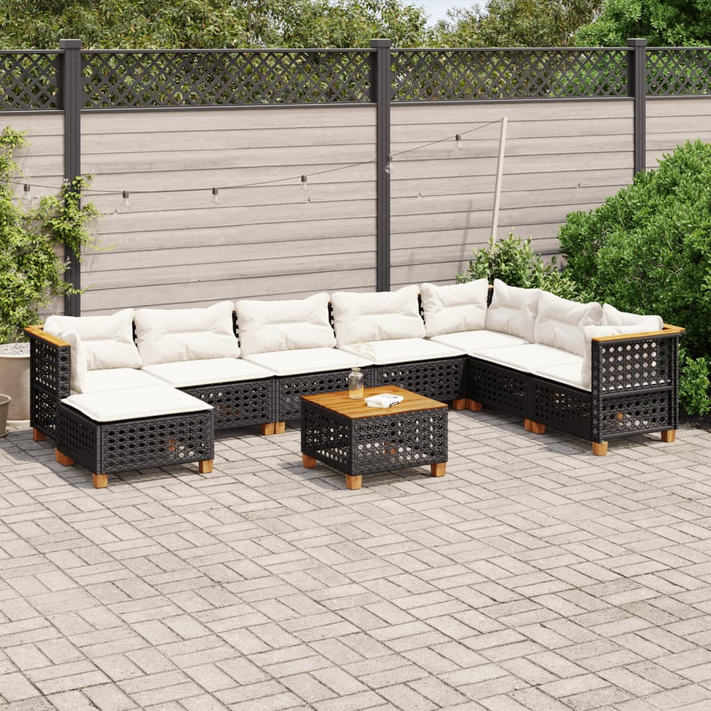 Set mobilier de grădină cu perne, 9 piese, negru, poliratan GartenMobel Dekor