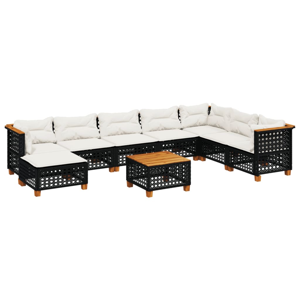 Set mobilier de grădină cu perne, 9 piese, negru, poliratan GartenMobel Dekor