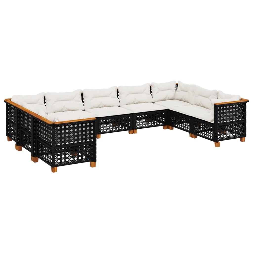 Set mobilier de grădină cu perne, 9 piese, negru, poliratan GartenMobel Dekor
