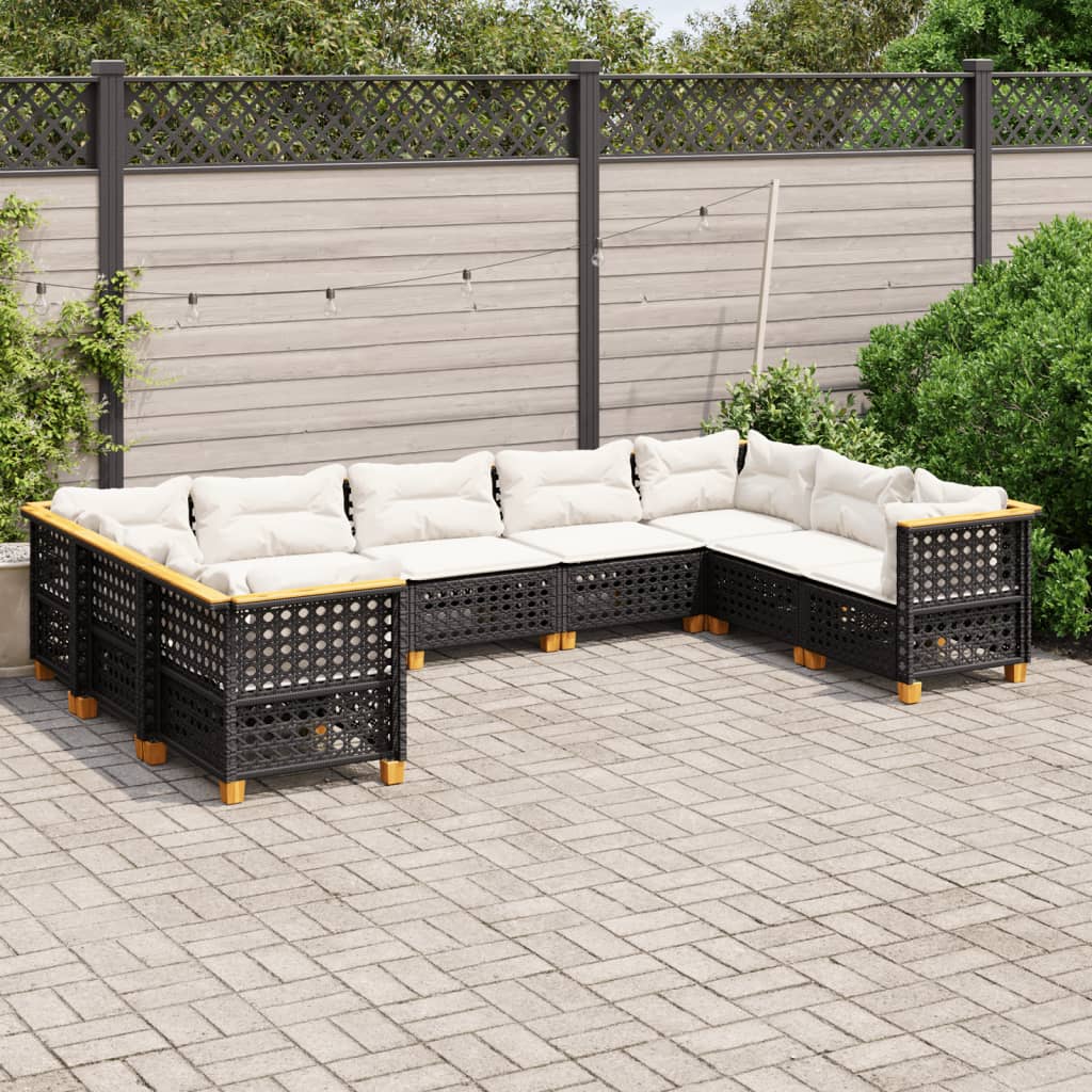 Set mobilier de grădină cu perne, 9 piese, negru, poliratan GartenMobel Dekor