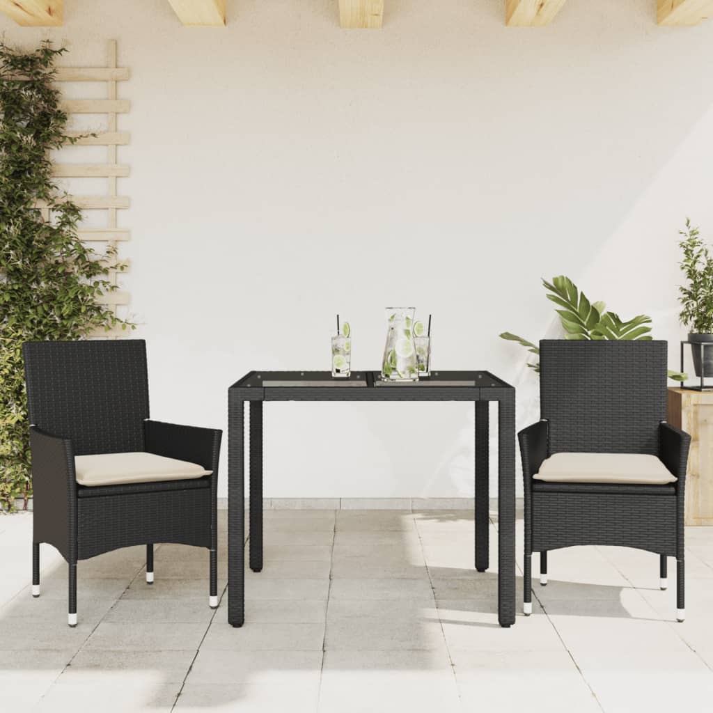 Set mobilier de grădină cu perne 3 piese negru poliratan&sticlă GartenMobel Dekor