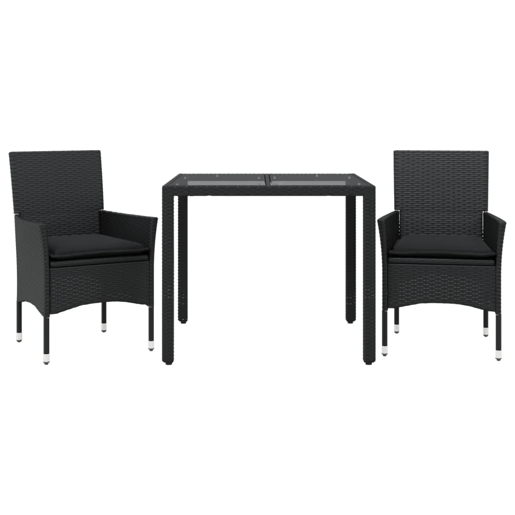 Set mobilier de grădină cu perne 3 piese negru poliratan&sticlă GartenMobel Dekor