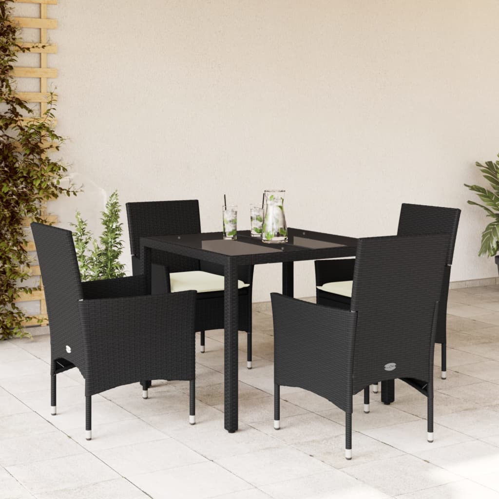 Set mobilier de grădină cu perne 5 piese negru poliratan&sticlă GartenMobel Dekor