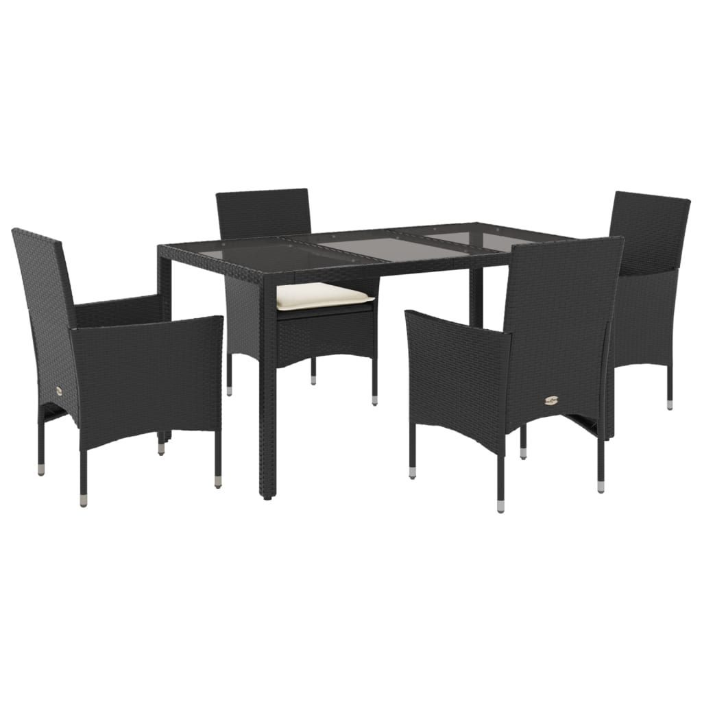 Set mobilier de grădină cu perne 5 piese negru poliratan&sticlă GartenMobel Dekor