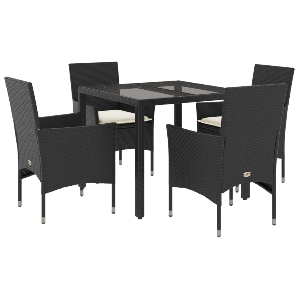 Set mobilier de grădină cu perne 5 piese negru poliratan&sticlă GartenMobel Dekor