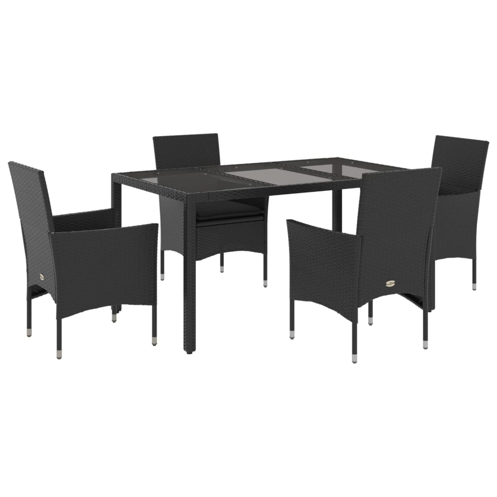 Set mobilier de grădină cu perne 5 piese negru poliratan&sticlă GartenMobel Dekor