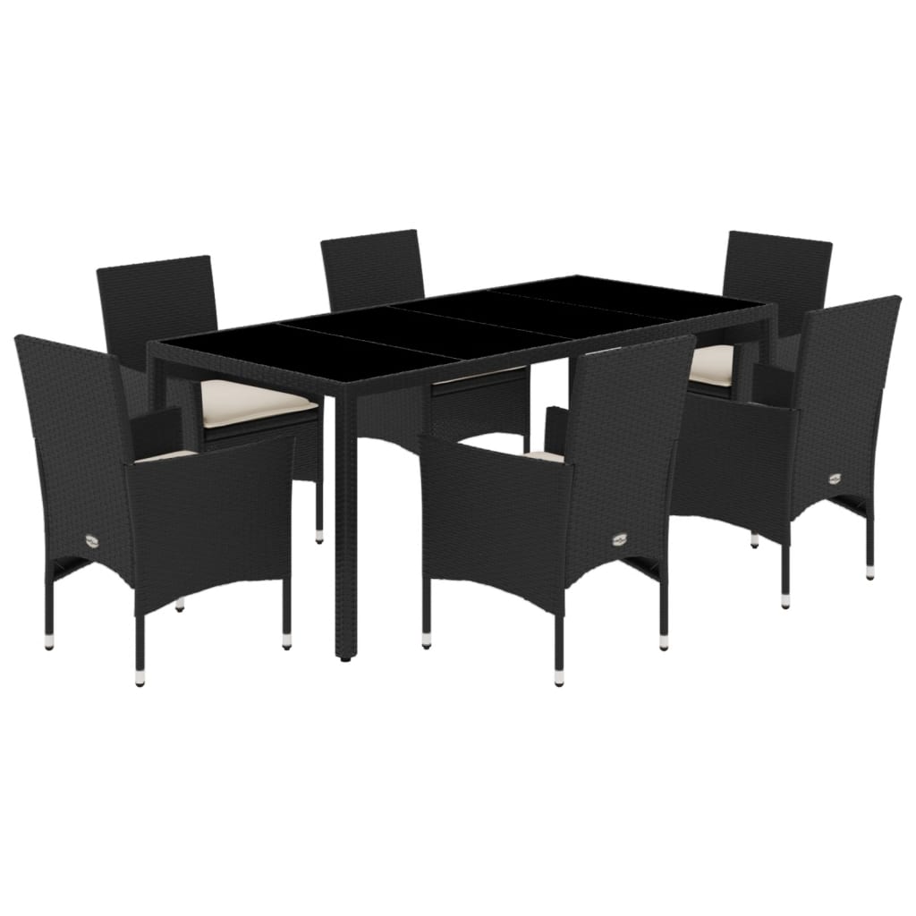 Set mobilier de grădină cu perne 7 piese negru poliratan&sticlă GartenMobel Dekor