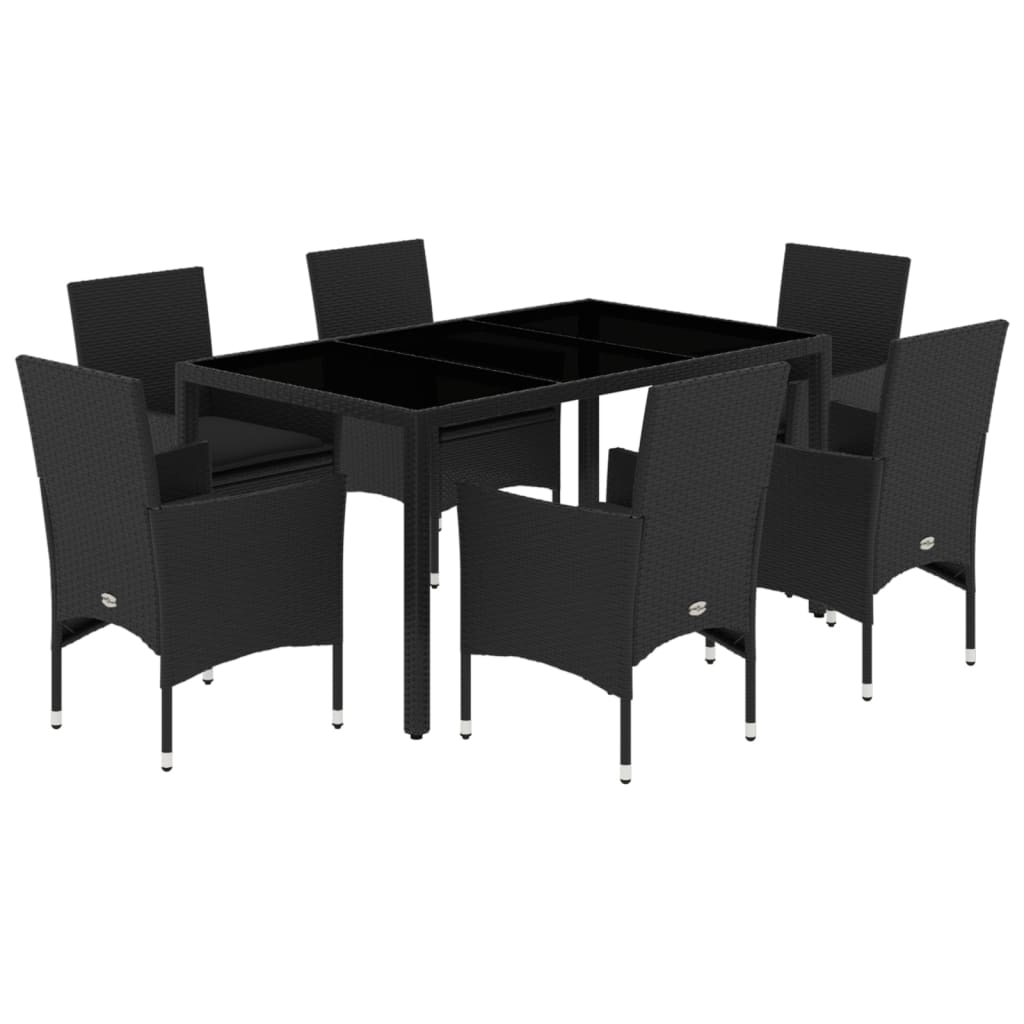 Set mobilier de grădină cu perne 7 piese negru poliratan&sticlă GartenMobel Dekor