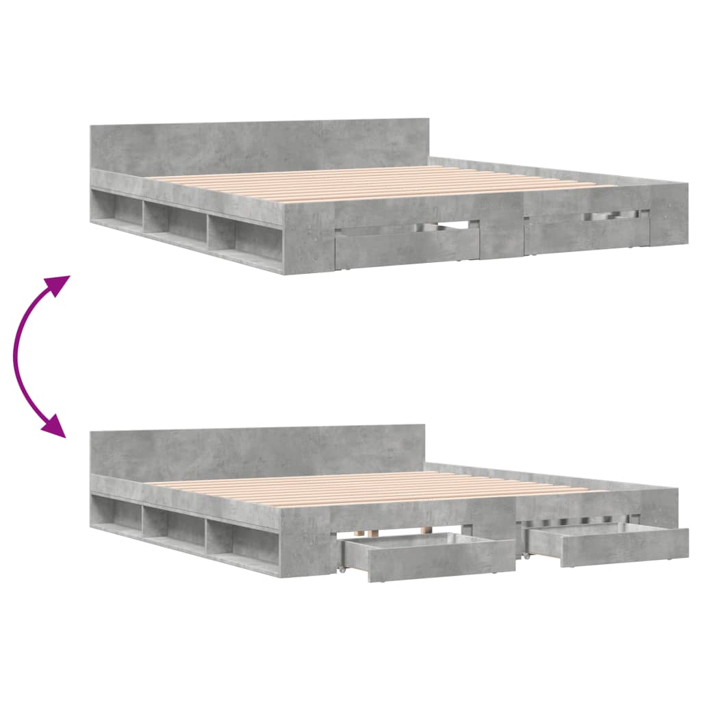 Cadru de pat cu sertare, gri beton, 180x200 cm, lemn prelucrat GartenMobel Dekor