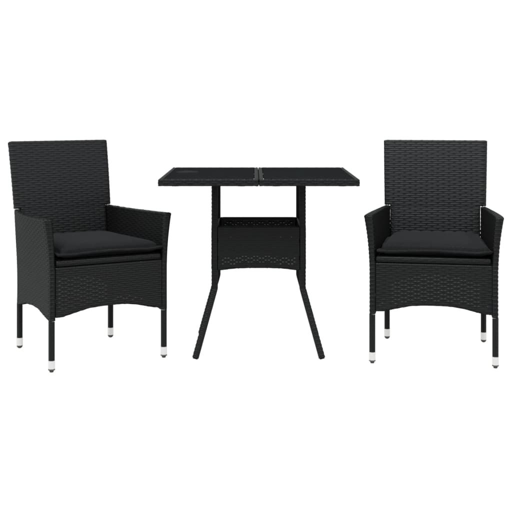 Set mobilier de grădină cu perne 3 piese negru poliratan&sticlă GartenMobel Dekor