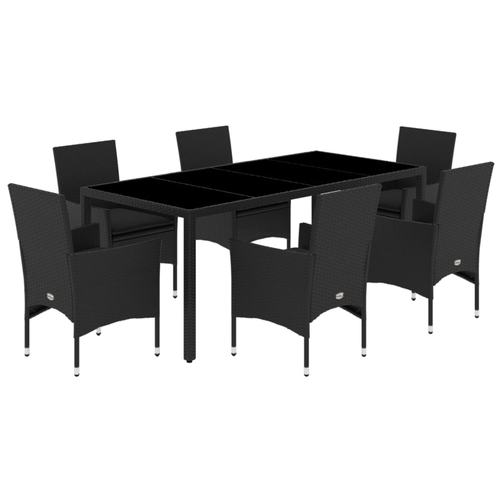 Set mobilier de grădină cu perne 7 piese negru poliratan&sticlă GartenMobel Dekor