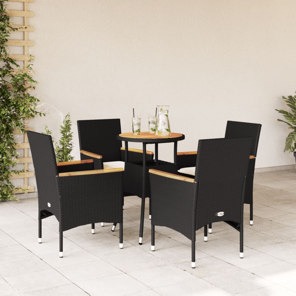 Set mobilier grădină perne 5 piese negru poliratan/lemn acacia GartenMobel Dekor