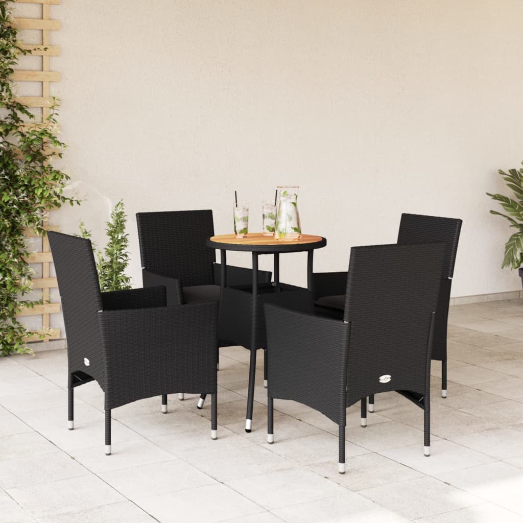 Set mobilier grădină perne 5 piese negru poliratan/lemn acacia GartenMobel Dekor