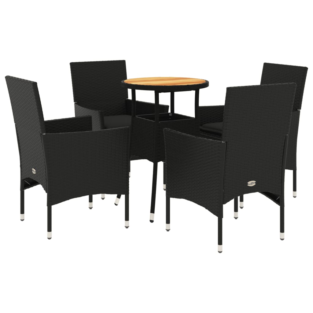 Set mobilier grădină perne 5 piese negru poliratan/lemn acacia GartenMobel Dekor