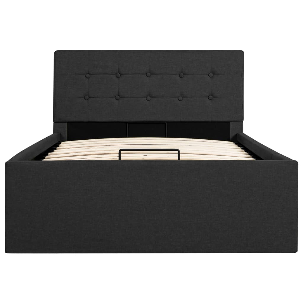 Cadru pat hidraulic cu ladă, gri închis, 90x200 cm, textil  GartenMobel Dekor