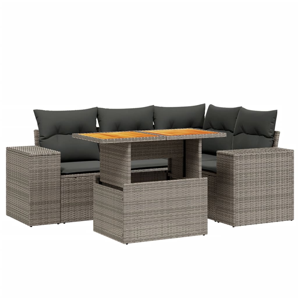 Set canapea de grădină cu perne, 5 piese, gri, poliratan GartenMobel Dekor