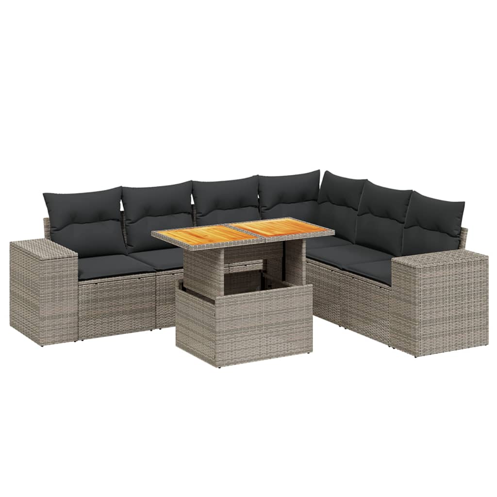 Set canapele de grădină, 7 piese, cu perne, gri, poliratan GartenMobel Dekor