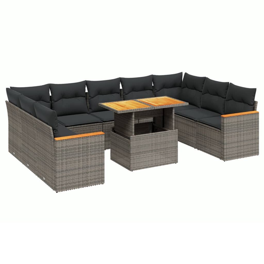 Set mobilier de grădină cu perne, 10 piese, gri, poliratan GartenMobel Dekor