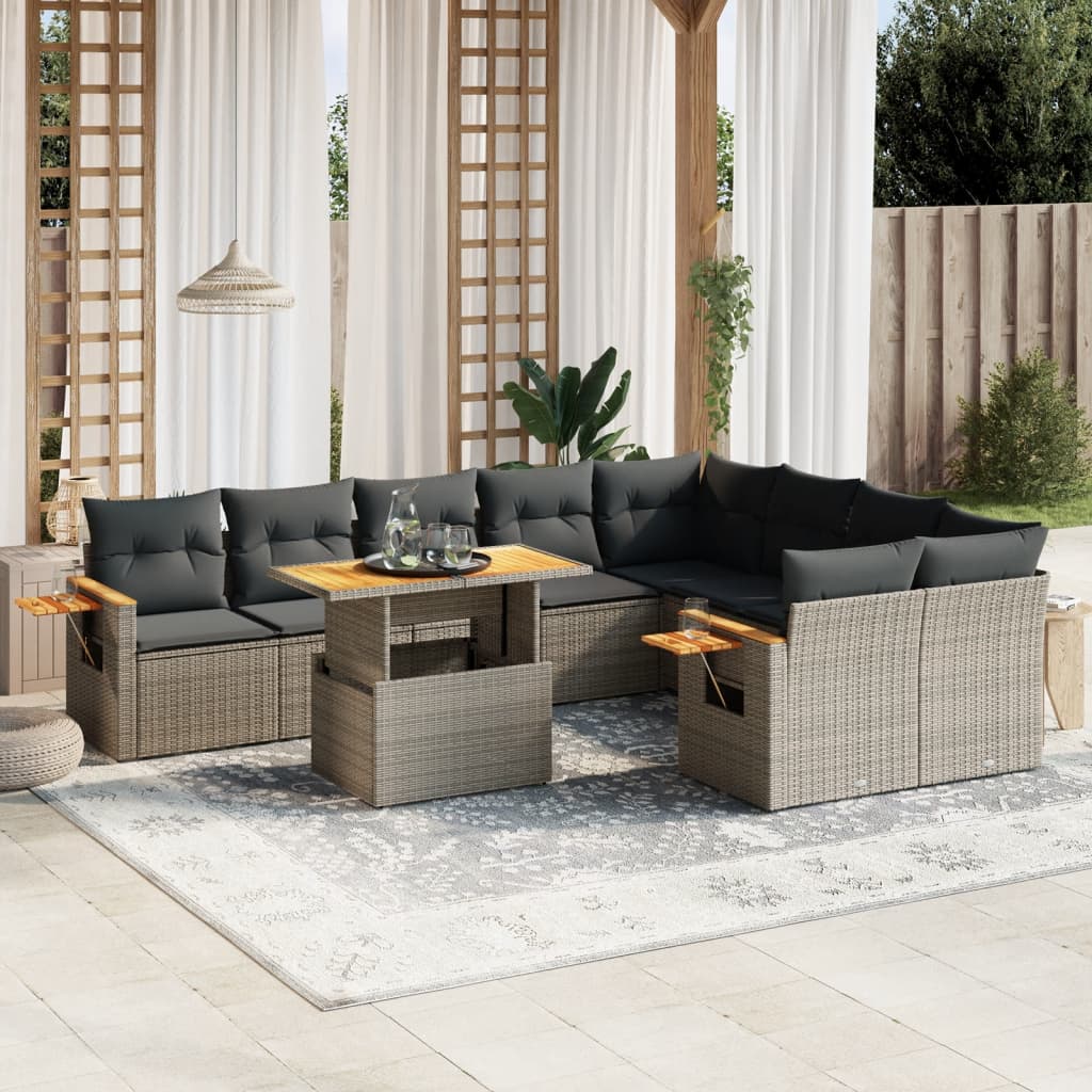 Set mobilier de grădină cu perne, 10 piese, gri, poliratan GartenMobel Dekor