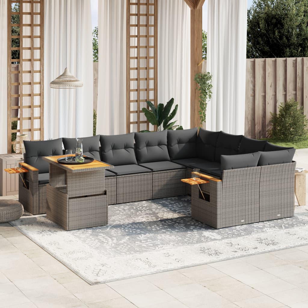 Set mobilier de grădină cu perne, 10 piese, gri, poliratan GartenMobel Dekor