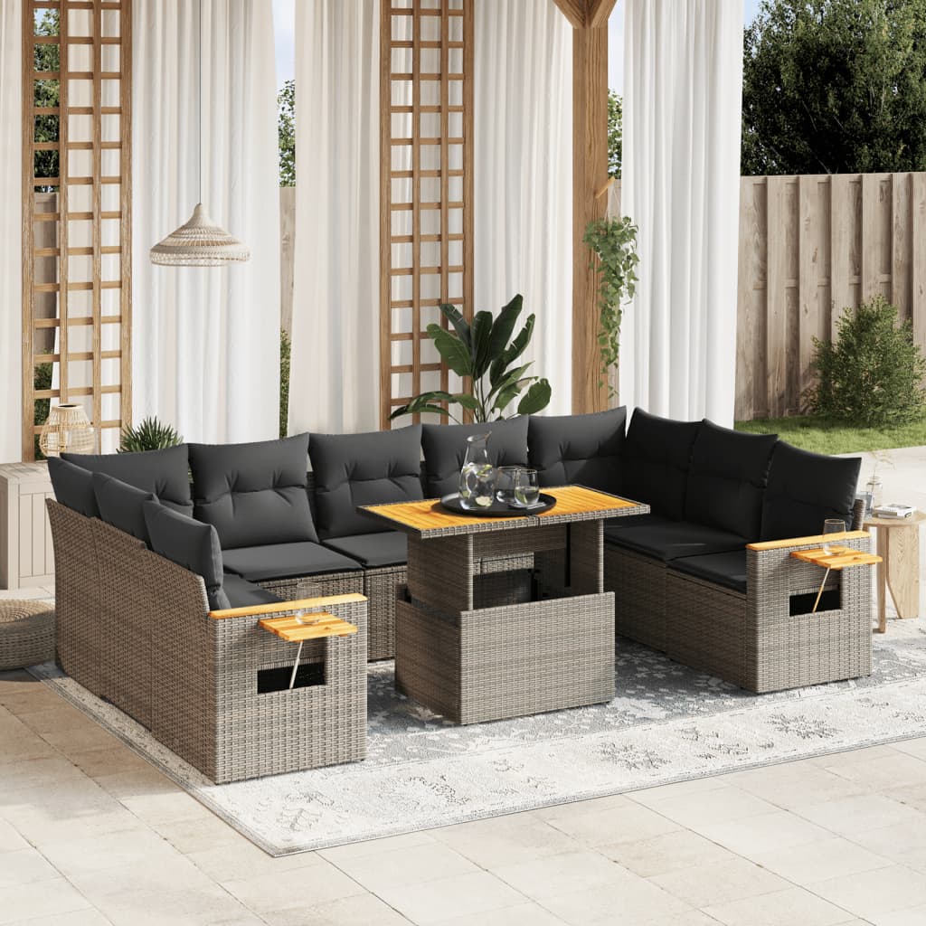 Set mobilier de grădină cu perne, 10 piese, gri, poliratan GartenMobel Dekor