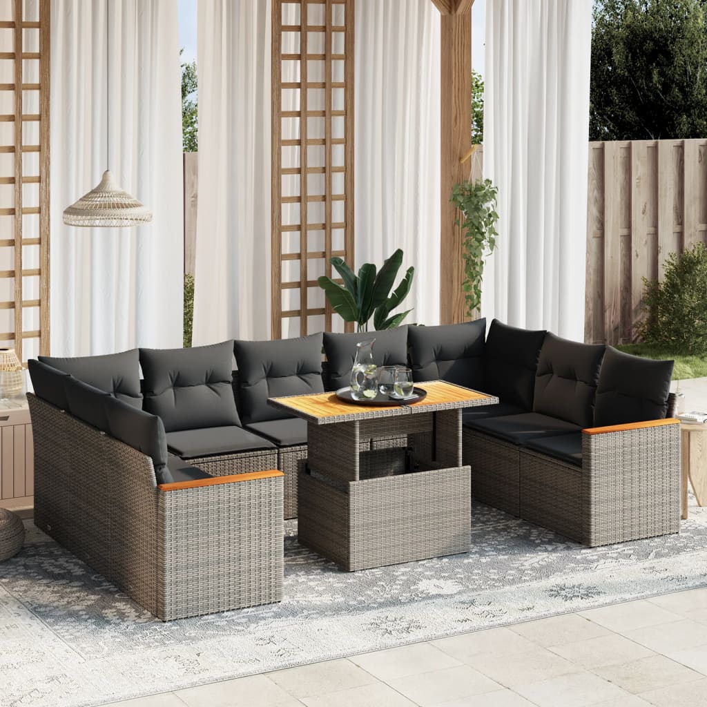 Set mobilier de grădină cu perne, 10 piese, gri, poliratan GartenMobel Dekor