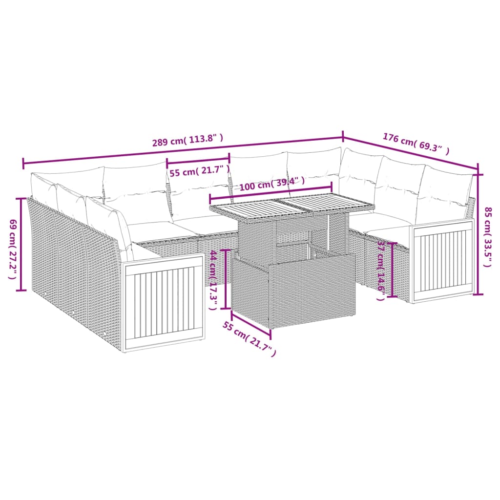 Set mobilier de grădină cu perne, 10 piese, gri, poliratan GartenMobel Dekor