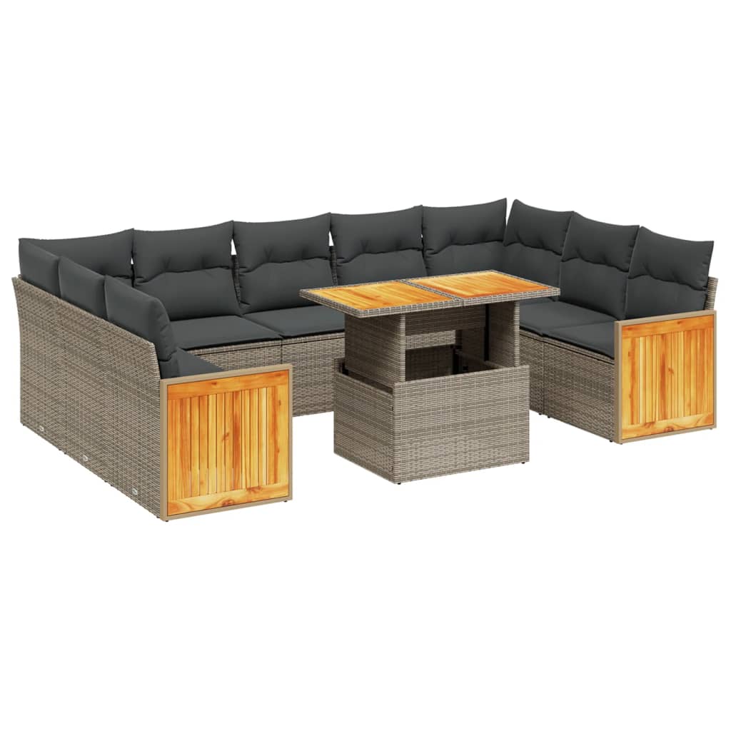 Set mobilier de grădină cu perne, 10 piese, gri, poliratan GartenMobel Dekor