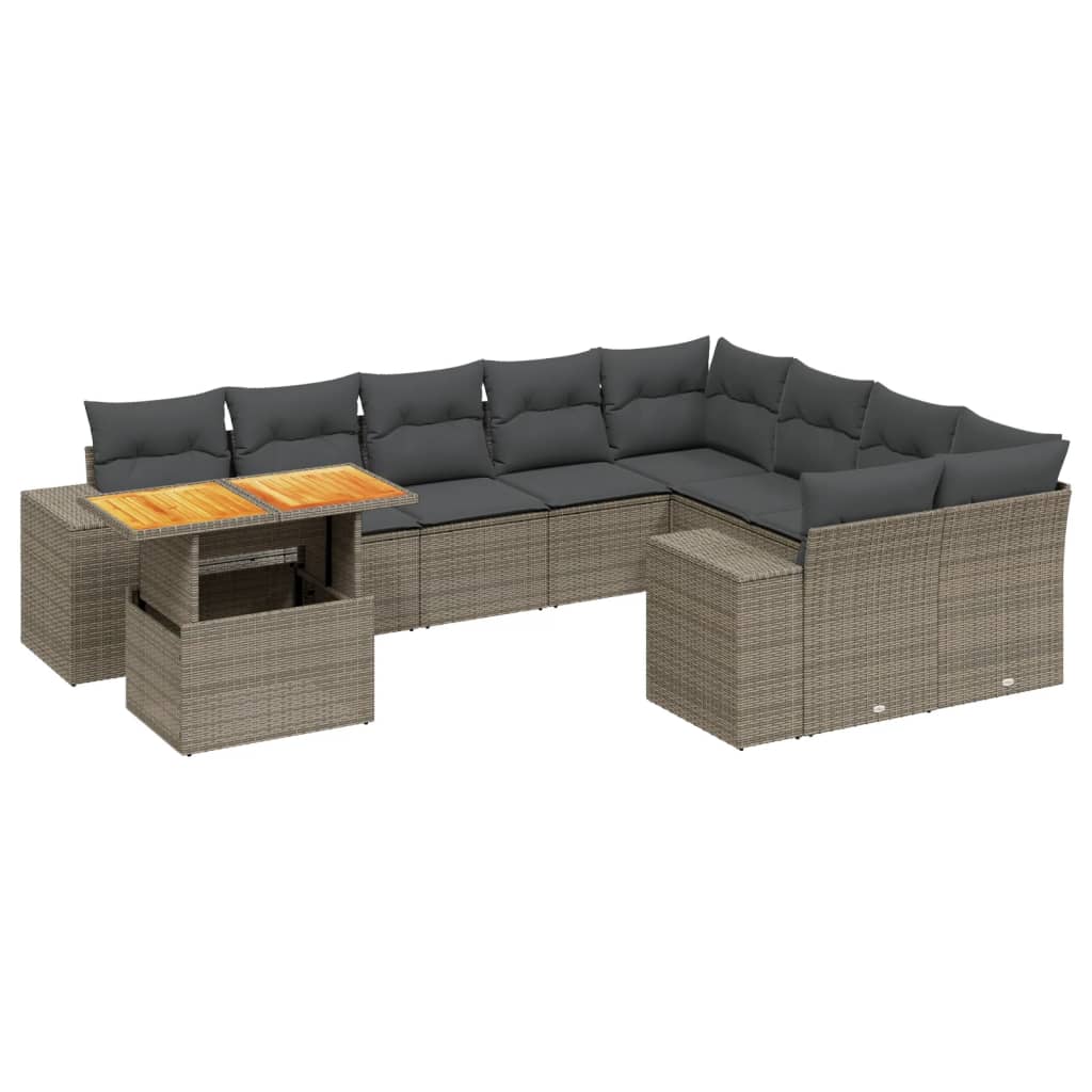 Set mobilier de grădină cu perne, 10 piese, gri, poliratan GartenMobel Dekor