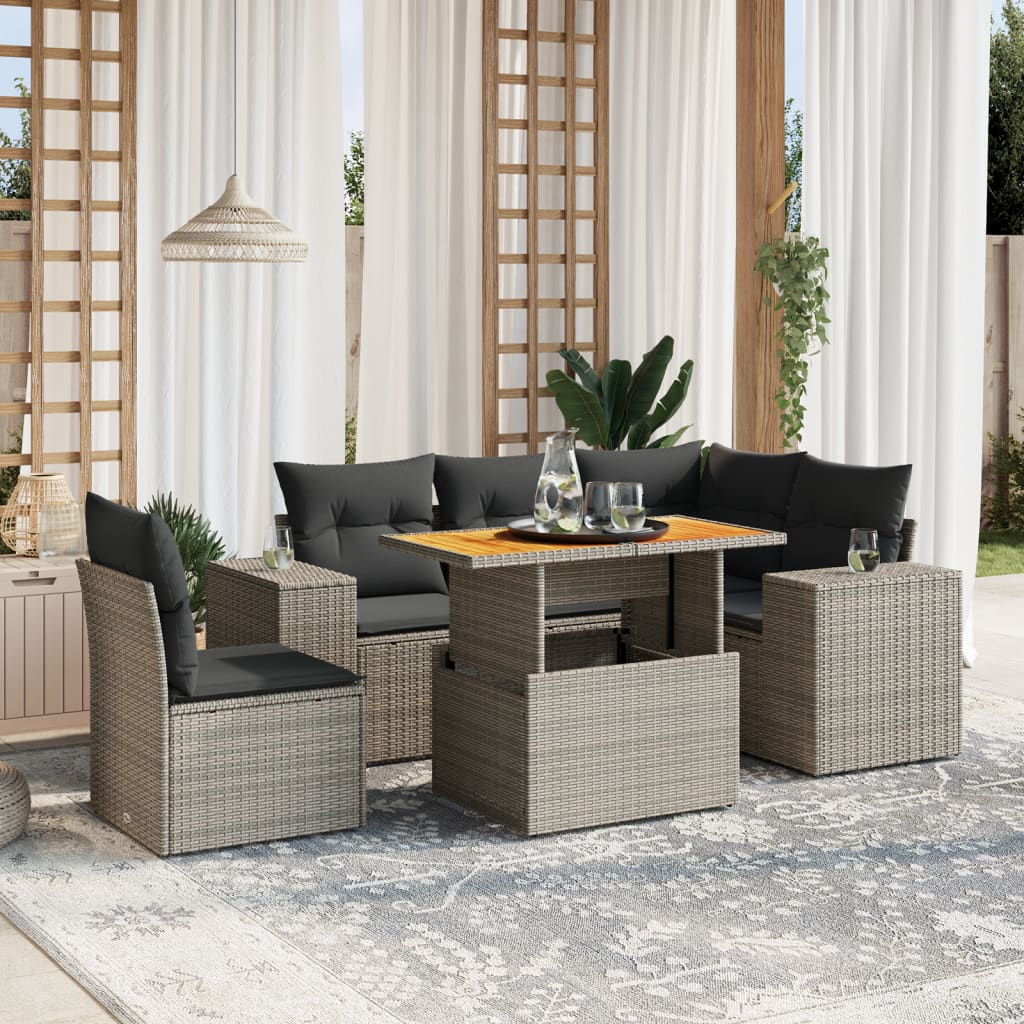 Set mobilier grădină cu perne, 6 piese, gri, poliratan GartenMobel Dekor