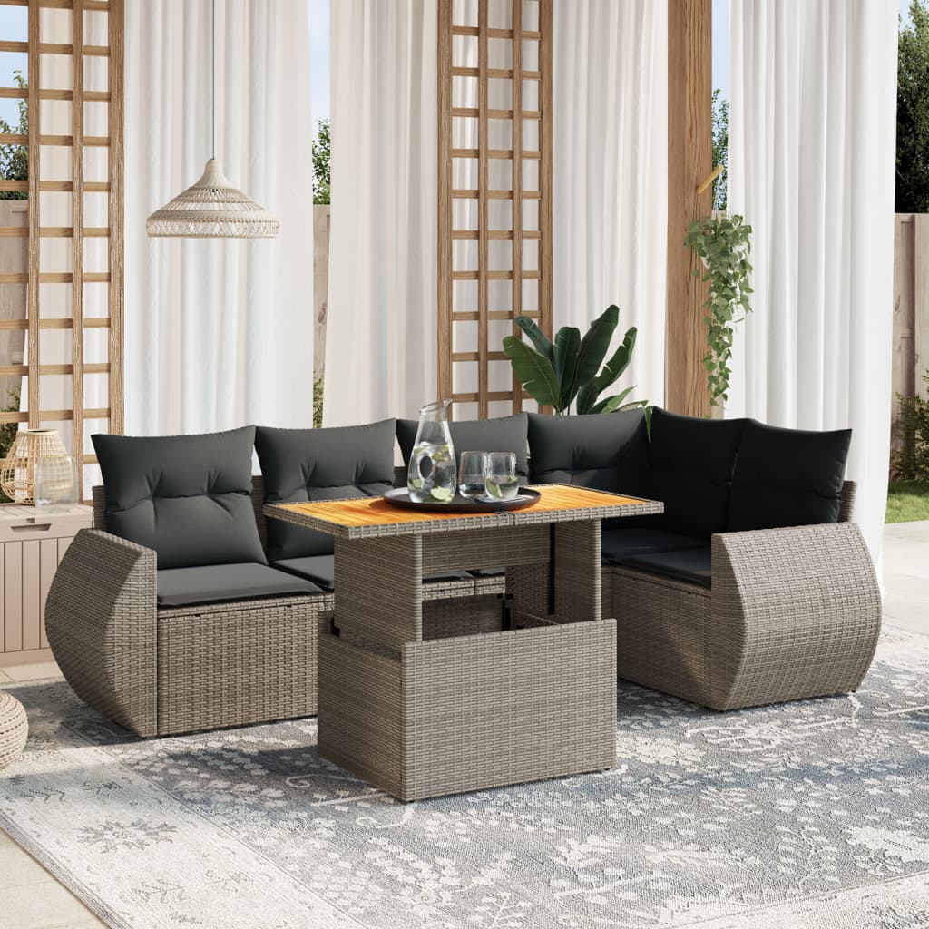 Set mobilier grădină cu perne, 6 piese, gri, poliratan GartenMobel Dekor