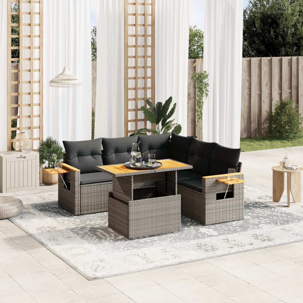 Set mobilier grădină cu perne, 6 piese, gri, poliratan GartenMobel Dekor