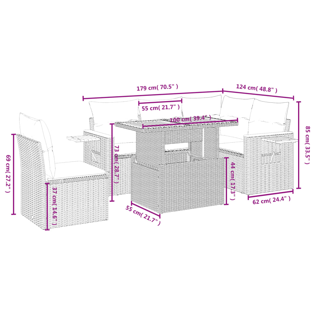 Set mobilier grădină cu perne, 6 piese, gri, poliratan GartenMobel Dekor