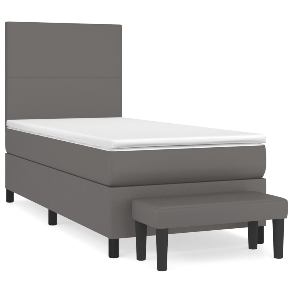 Pat box spring cu saltea, gri, 100x200 cm, piele ecologică GartenMobel Dekor