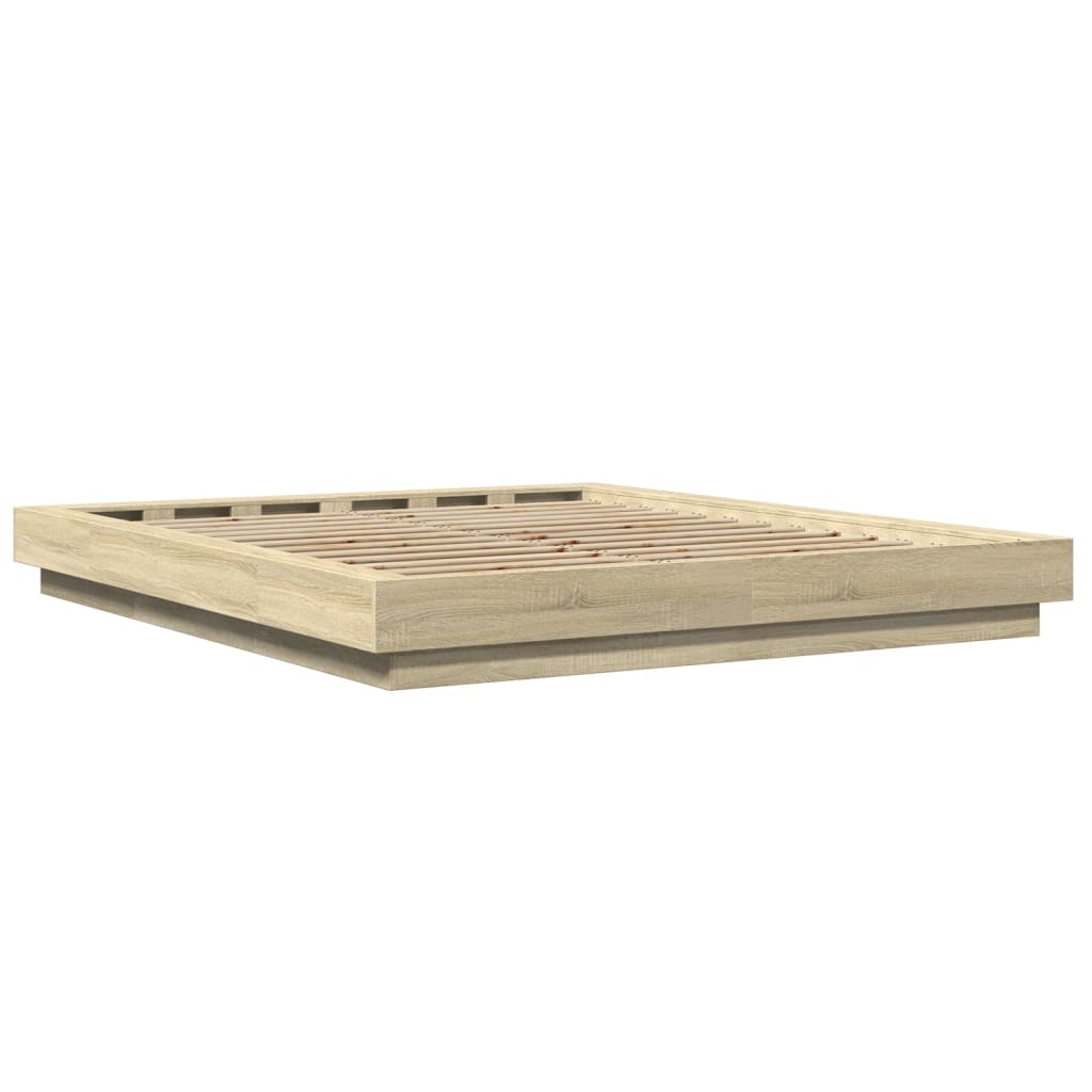 Cadru de pat cu LED stejar sonoma 150x200 cm lemn prelucrat GartenMobel Dekor