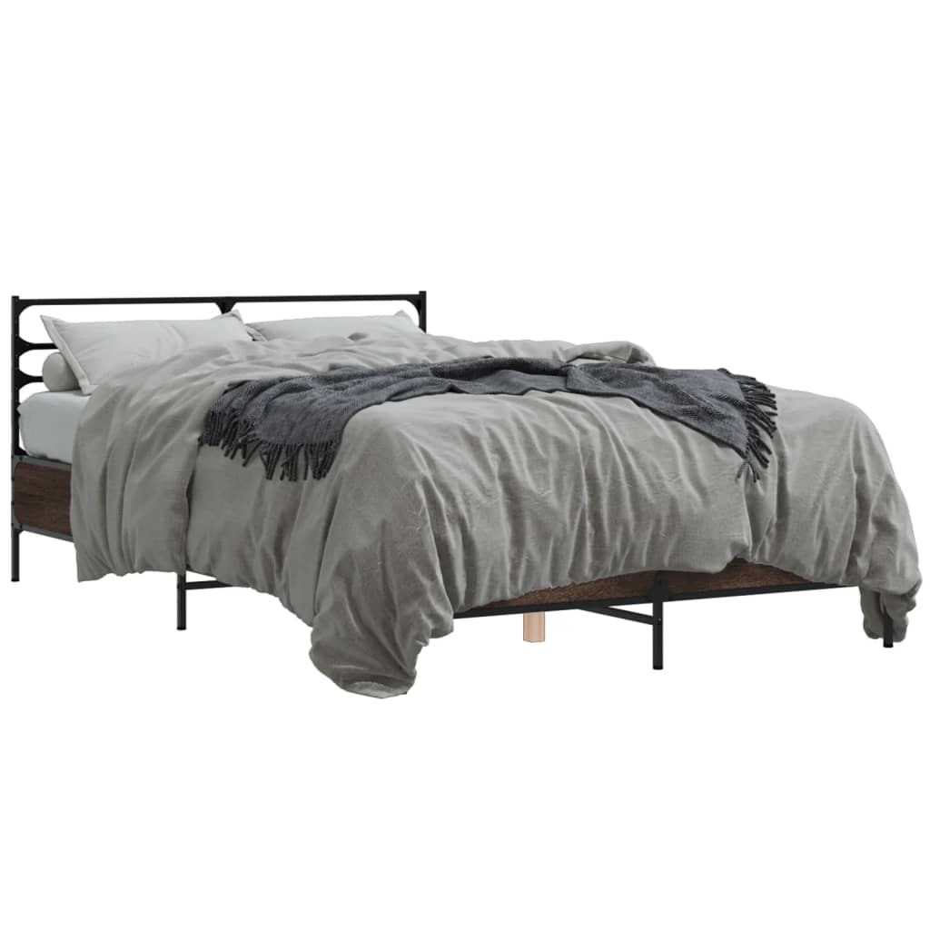 Cadru de pat, stejar maro, 120x190 cm, lemn prelucrat și metal GartenMobel Dekor