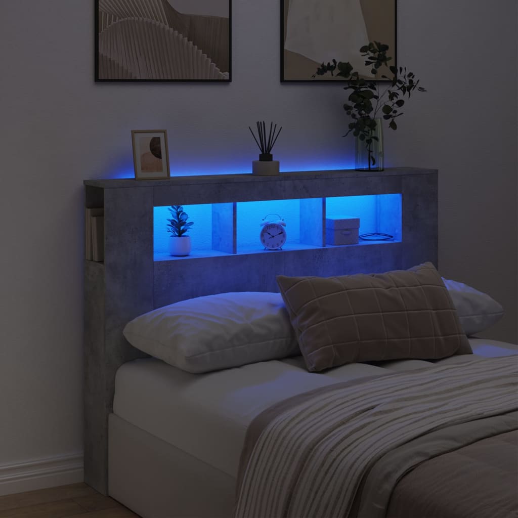 Tăblie de pat cu LED, gri beton, 140x18,5x103,5 cm, lemn GartenMobel Dekor