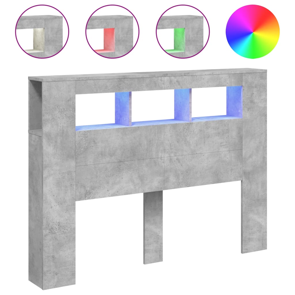 Tăblie de pat cu LED, gri beton, 140x18,5x103,5 cm, lemn GartenMobel Dekor